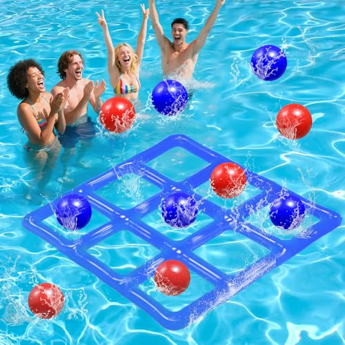 Tres en Raya para Juegos para Piscina,(140 x 140 CM Hinchado),Juegos para Piscina Niños,Juguetes Inflables para la Piscina,Niños y Juegos para Piscina Adulto,Ideal para Fiestas de Verano,Carnavales