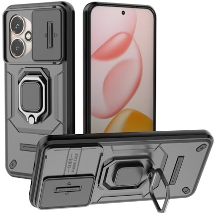 ESHUYI Hülle für Honor 400 5G mit Slide Camera Cover [Kameraschutz] [Ring Ständer] [Case Kompatibel Mit Magnetischer Autohalterung] Stoßfeste Handyhülle, Schwarz