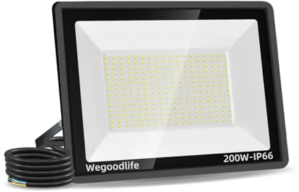 Wegoodlife 200W LED Strahler Außen, Superhell 20000LM Scheinwerfer, 6500K Kaltweiß Außenstrahler, IP66 Wasserdicht LED Fluter, Abstrahlwinkel 120°, Außenleuchte für Auffahrt Garten Garage Terrasse