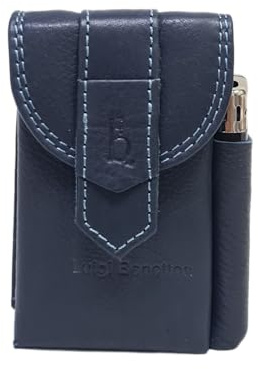 Luigi Benetton Étui à cigarettes en cuir véritable, double bouton, porte briquet latéral, dimensions 10 x 6,5 x 3 cm, avec boîte cadeau Art. 3176 (bleu)