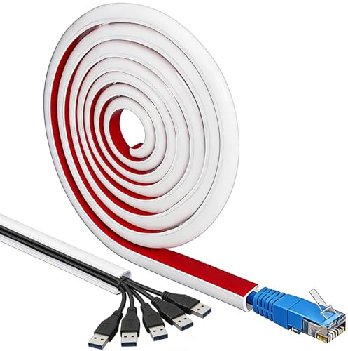 Kabelkanal Weiß Selbstklebend 3M*18mm, Flexibler Kabelkanal Wand, PVC Halbrunde Kabelführungen für Wände, Böden, Decken, Fliesen