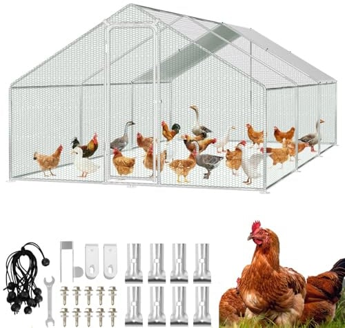 Hebitod Freilaufgehege Hühnerstall, 3x6x2m Metall Käfige Kleintierstall mit Sicherheitsschloss und Wasserdichtes Hühnerauslauf-Abdeckung, Freigehege für Hühner,Vogelkäfig, Pflanzen