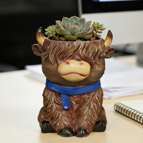 lifemet Highland Cow Flower Pots, Cute Succulent Pots with Drainage Hole | Plant Pots Planter for Indoor Outdoor, Funny Garden Pots and Unique Gardening Gifts for Women with Cute Decor