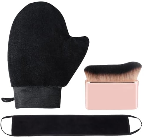 3 Stück Selbstbräuner Handschuh Applikator Set,3 In 1 Exfoliator-handschuh,Bräunungspinsel für Self Tan mit Eincremehilfe für Rücken,Rückenapplikator Und Gesichtshandschuh