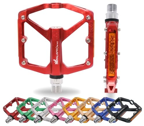 IMPALAPRO Fahrradpedale Flat Aluminium CNC mit Reflektoren – Fahrrad Pedale Flat Plattform 100×95 mm, 298 g Ultraleicht, 12 Edelstahl Pins rutschfest – MTB Pedale, Gravel & Urban (rot)