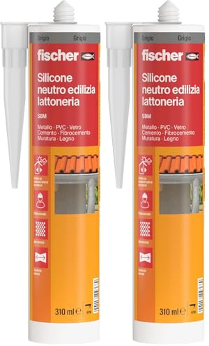 Fischer, Silicone Sigillante SBM 310 Grigio, Neutro A Basso Modulo, Elastico, Senza Solventi, Per Edilizia, Lattoneria, Facciate, Vetrate, Inodore, Uso Esterno/Interno, 9368 (Confezione da 2)