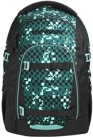 Coocazoo MATE Schulrucksack „Pixel Blox”, schwarz-grün, ergonomischer & anpassbarer Tornister, höhen- & größenverstellbar, mit Brustgurt & Hüftgurt, ab der 3. Klasse