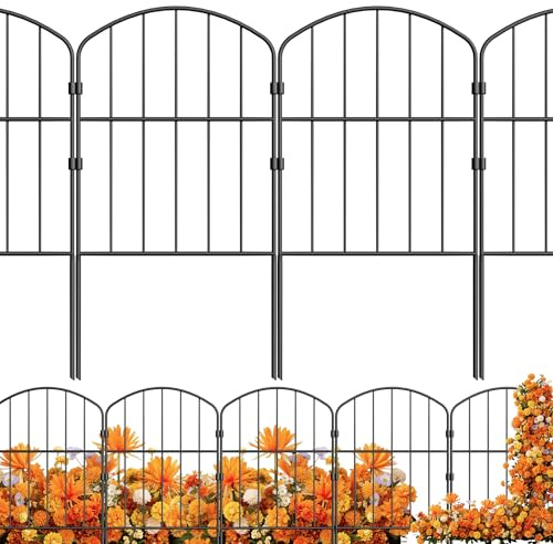 YRHome 25 Stück Steckzaun aus Metall Bogenzaun Dekorativer Gartenzaun Steckzaun ohne Graben mit Zaunclip & Erdnägel Grenzzaun Hundezäune Gartenbeet Mobiler Zaun Tierzaun für Hunde Teich Patio Camping