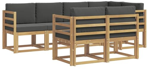 vidaXL Outdoor-Sofagarnitur 7 pcs Weiß und Anthrazit Polyester, Stylisches Outdoor-Sofa-Set, Moderne Gartenmöbel, wetterfestes Akazienholz, modulares Sitzen für Terrasse und Lounge