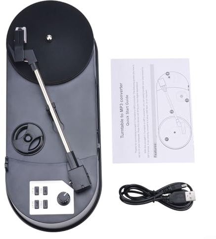 LumoCheefy Tocadiscos con USB y tarjeta SD, vinilo a MP3, convertidor para 33/45 rpm LPs, grabadora compacta ABS 34 x 17 x 12 cm, color negro