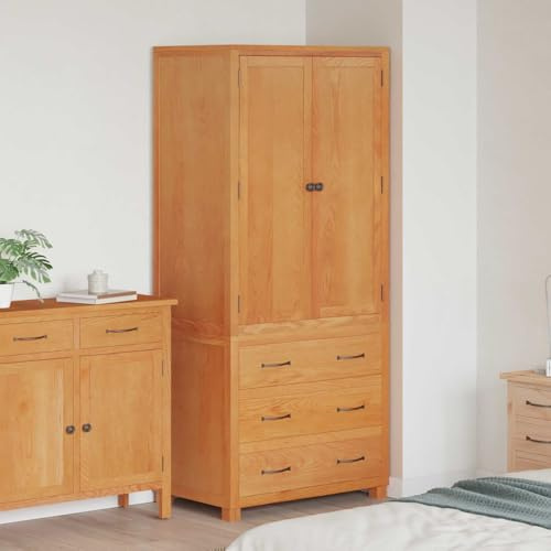 LoogCape Aufbewahrungsmöbel-Set mit Tür aus massivem Eichenholz Braun 80 x 50 x 180 cm für Schlafzimmer, Wohnzimmer und Flur mit viel Stauraum, anti-kipp Sicherheitsmechanismus
