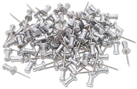 Aluminum Head Push Pins, Steel 5/8 Point, Silver, 100 per Box [Set of 2]