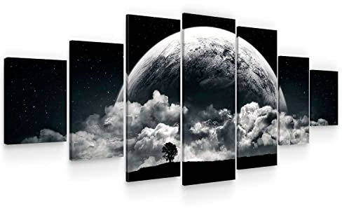 Startonight Grand Format Art Encadré La Nuit en Noir Et Blanc, Impression De Photos sur Toile XXL Imprimée Tableau Motif Moderne Déco d'art 7 Pieces Tendu sur Chassis 100 x 240 cm