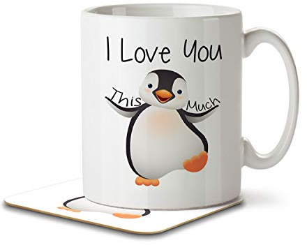 The Inky Penguin - I Love You This Much - Cute Penguin - Mug and Coaster, Ceramic, 11fl. oz.