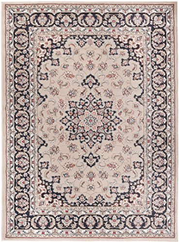 Carpeto Rugs Traditioneller Klassischer Teppich für Ihre Wohnzimmer - Beige Schwarz - Perser Orientalisches Heriz Keshan Muster - Blumen Ornamente - Top Qualität Pflegeleicht AYLA 160 x 220 cm Groß