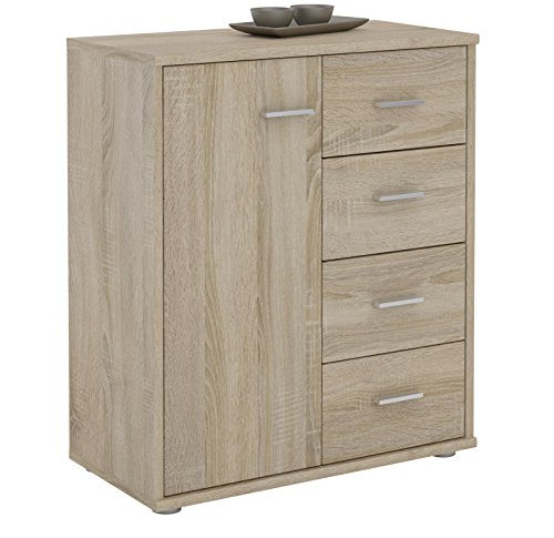 IDIMEX Buffet Salle à Manger Oscar L 60 cm en Bois Coloris chêne Sonoma avec 4 tiroirs et 1 Porte, Meuble de Rangement Surface résistante aux éraflures