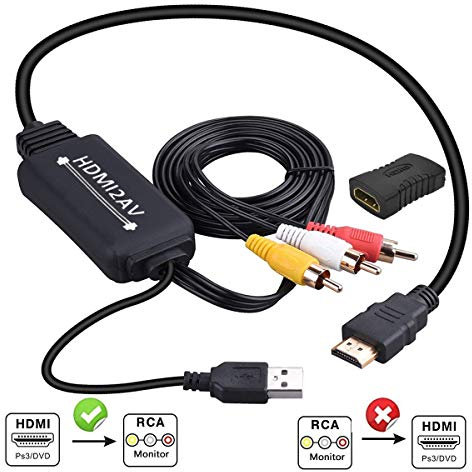 HDMI to RCA Converter, HDMI to RCA Cable, 1080P to AV Adapter Cable Supports NTSC for TV Stick, Roku, Chromecast, Apple TV, PC, Laptop, Xbox, HDTV, DVD Etc