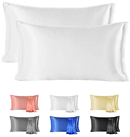 Since Silk Federa in seta naturale di gelso, 20 momme, 2 pezzi, 100% seta di muro, federa per cuscino, benefici per capelli e pelle, con chiusura della busta (50 x 66 cm, bianco)