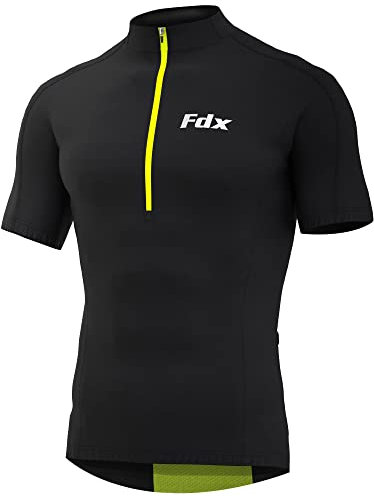 FDX Men’s Cycling Jersey - Half Zipped, Half Sleeves, Summer Cycle Breathable Tops with 4 Pockets - Bicycle Riding Shirt, MTB Racing, Mountain Bike, Running, Outdoor Sports Clothes (Black, X-Large)