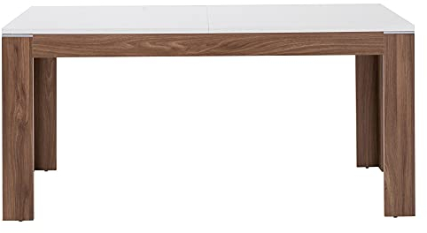 FORTE Esstisch ausziehbar, Holzwerkstoff, Sangallo Eiche Dekor kombiniert mit Weiß Hochglanz, 90 x 160 (206,6) x 75 cm