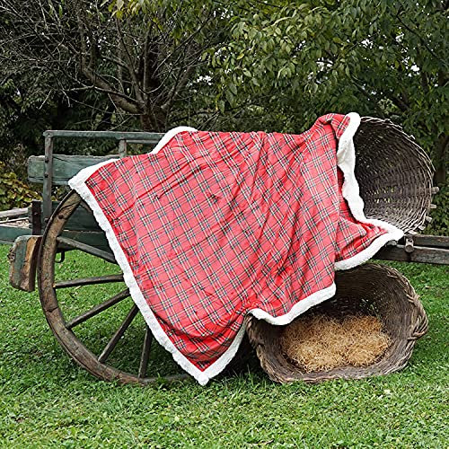 Banzaii Coperta Plaid in Pile Calda e Morbida Microfibra, per Letto e Divano 130x160 cm Scozzese Rosso