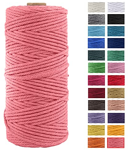 JeogYong Naturliches Baumwolle Garn, Baumwollgarn Makramee-Seil Weiches Baumwoll-Seil, zum Wandbehänge, Pflanzenhalter, Basteln, Heimtextilien, Geschenkverpackung 3mm x 109 Yards (Wassermelone rosa)