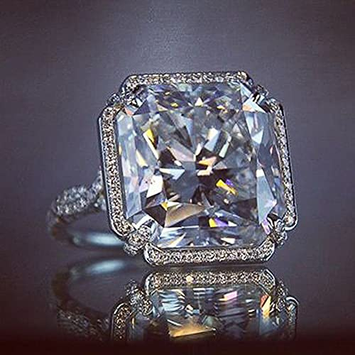 DJMJHG Wunderschöne Große Kristallstein Damen Eheringe Silber Farbe Liebesantrag Engage Ring Modeschmuck 7 Weiß