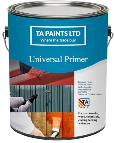 TA Paints Multi-Purpose Anticorrosive Primer (2.5 Litres, White) - Easy Application Primer Undercoat - Suitable Multiple Surfaces Including Metal, Wood, Concrete, Stone and Brick