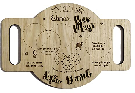 7laser Bandeja Reyes Magos Personalizable con los Nombres Que Quieras, decoración Navideña de Madera, Ideal para los más peques para la Noche de Reyes Que dejarles un tentempié bajo el árbol