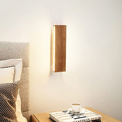 Modern Holz LED Wandleuchte Kreativ Nachttischlampe Korridor Flur Panel Lampe seitliches Leuchten Leselicht Vintage Retro Minimalistisch stil Wandlampe für Schlafzimmer Wohnzimmer Arbeitszimmer, L22cm