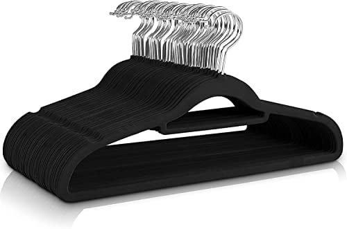 Ediesi, Samt-Kleiderbügel, 50 Stück, schwarz, mit Krawatte, rutschfest, weich, dünn, für Hose, Hemd, Rock, Anzüge (50 Stück, schwarz mit Korbato)