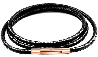 Findout 3mm black Waterproof Braided Leather Necklace For Men, Rose Gold Stainless Steel Buckle Clasp Hyponic Wax Rope leather Chain Necklace For Women Girl Boy, Free Steel Silk Chain 14-36inch (22)