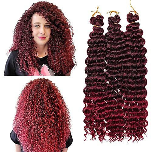 Ocean Wave Lot de 3 extensions de cheveux synthétiques au crochet, ondulées, profondes, ondulés, crochets, tresses synthétiques, pour femmes noires, 66 cm, T530