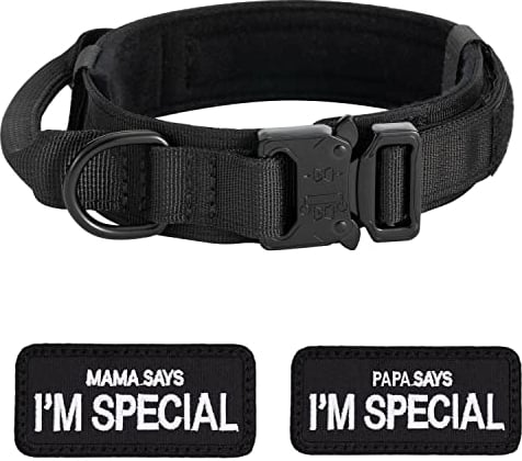 Hundehalsband Verstellbar mit Kontrollgriff, Taktisch Halsband Nylon, Hunde Halsband Gepolstert, Metallschnalle, für Mittlere Große Hunde Jagd Training Outdoor, Schwarz M