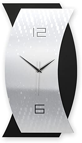 Kreative Feder 3D Designer-Wanduhr Silver Light abstrakte Funkuhr 50x28cm Schwarz in modernem Metallic-Look ohne Tickgeräusche (Silver Light, leises Funkuhrwerk)