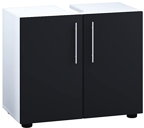 VCM Meubles de Salle de Bains Armoire Basse de lavabo Salle de Bains Flandu LL Portes battantes Meubles de Salle de Bains Armoire Basse de lavabo Salle de Bains Flandu LL Portes battantes Blanc/Noir