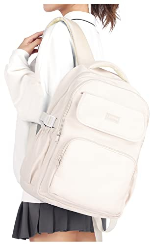 HYC00 School Backpacks for Teenage Girls Boys Casual Daypacks Lightweight School Bags for Girls Secondary High College Bookbag Lightweight Schoolbag Travel Rucksack Work Bag for Women Men, White