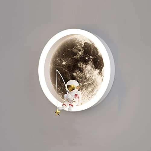 LED Astronauten Kinderzimmerlampe Wandleuchte Dimmbar Kinderzimmer Wandlampe Innen 12W Moderne kreativ Schlafzimmer Wandlampe Nachttischlampe Für Babyzimmer Wohnzimmer Innenbeleuchtung (Weiß,A)