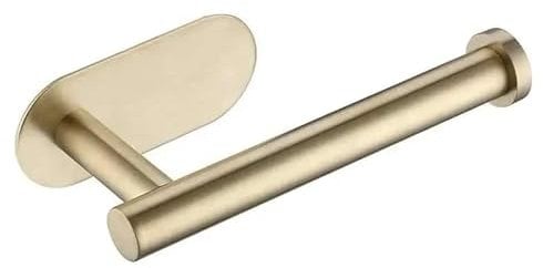 Gold Colour Toilet Roll Holder | 3m Strong Self Adhesive Brushed Brass Effect Steel Toilet Paper Holder | Stick On/No Drilling Required | Strong Loo Roll Tissue Holder Stand, Modern & Clean
