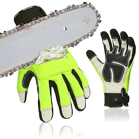Vgo... 1 Gants double en cuir de vache pour tronçonneuse, gants de travail résistants aux coupures pour hommes, gants de travail pour la forêt (CA9760CS)