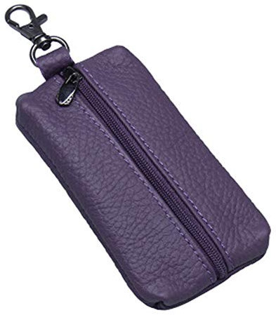 Auony Unisex Genuine Leather Key Case Wallet Pouch Bag Keychain Holder with Key Ring & Zipper (Purple)
