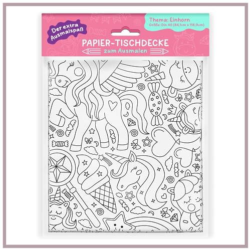 Ausmaltischdecke für Kinder – Tischdecke mit süßen Einhörnern zum ausmalen – Ausmaldecke für den Kindertisch – Tolle Beschäftigung für Weihnachten, Hochzeit & Einschulung – A0 (84,1 × 118,9 cm)