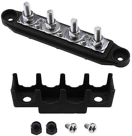 EMSea 4 Pfosten Stromverteilerblock mit 2 Schrauben Stromverteilerblock Sammelschiene Stromverteilerblock für LKWs Wohnmobile Boote Anhänger schwarz