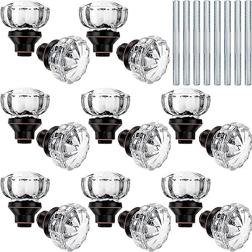 Crystal Door Knobs Mortise Style Fluted Glass Door Knobs Antique Door Knobs with Spindle Antique Doorknobs for Interior Doors (Bronze,8 Set)