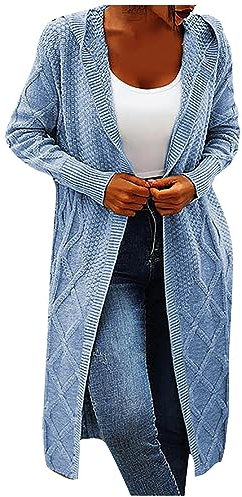 Cardigan Damen Schwarz Strickjacke Weiß Damen Strickjacke Lang Damen Grobstrickjacke Damen Schwarze Strickjacke Damen Weiße Strickjacke Strickmantel Damen Strickjacken Für Damen Lang(Blau,M)