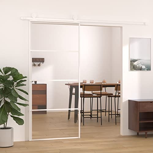 GuyAna Puerta corredera ESG Vidrio y Aluminio Blanca Puertas Correderas para Cocina 90x205 cm