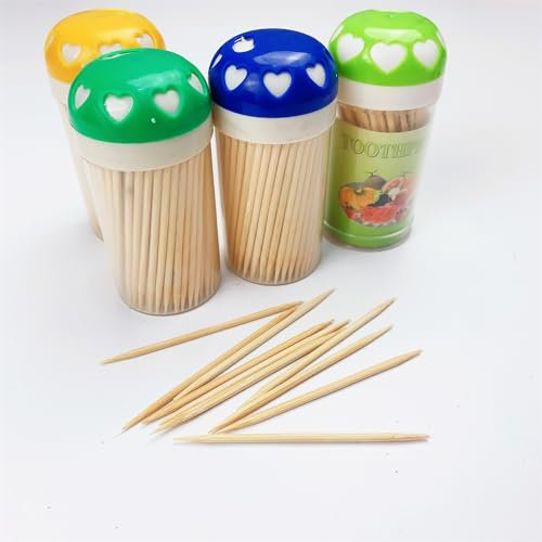 Palillos de dientes de madera (Pcs) palillos redondos de bambú con caja de almacenamiento, púas de doble cara para dental, perfectos para el cuidado dental, ideal para recoger dientes, fiestas, bufé,
