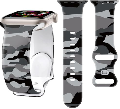 SIBOYL Correa de camuflaje para Apple Watch para hombres y mujeres de 45 mm, 44 mm, 42 mm, 49 mm, correa deportiva para Apple Watch Ultra para hombres, correa de silicona para iWatch Series 9, Series