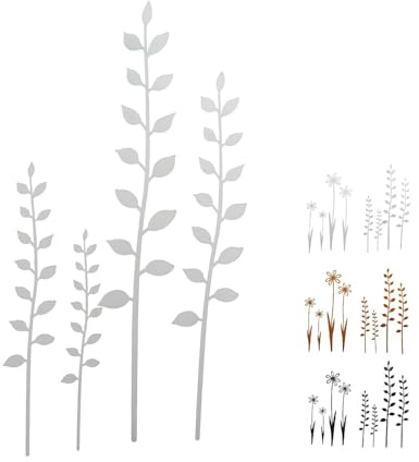 NETPROSHOP 4er Set Blumen oder Zweige zum Stecken Gartenstecker Metall Höhe ca. 15-30 cm, Farbe:Weiss, Auswahl:Zweige