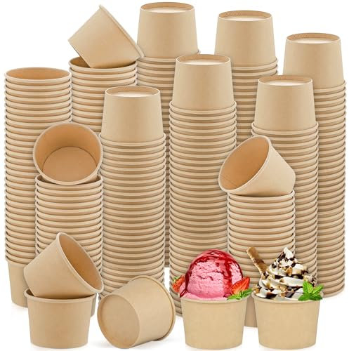 Ruisita 300 Packs Paper Ice Cream Cups 5 Ounce Disposable Soup Bowls Brown Dessert Bowls for Hot or Cold Food Party Supplies Treat Dessert Cups for Sundae Frozen Yogurt